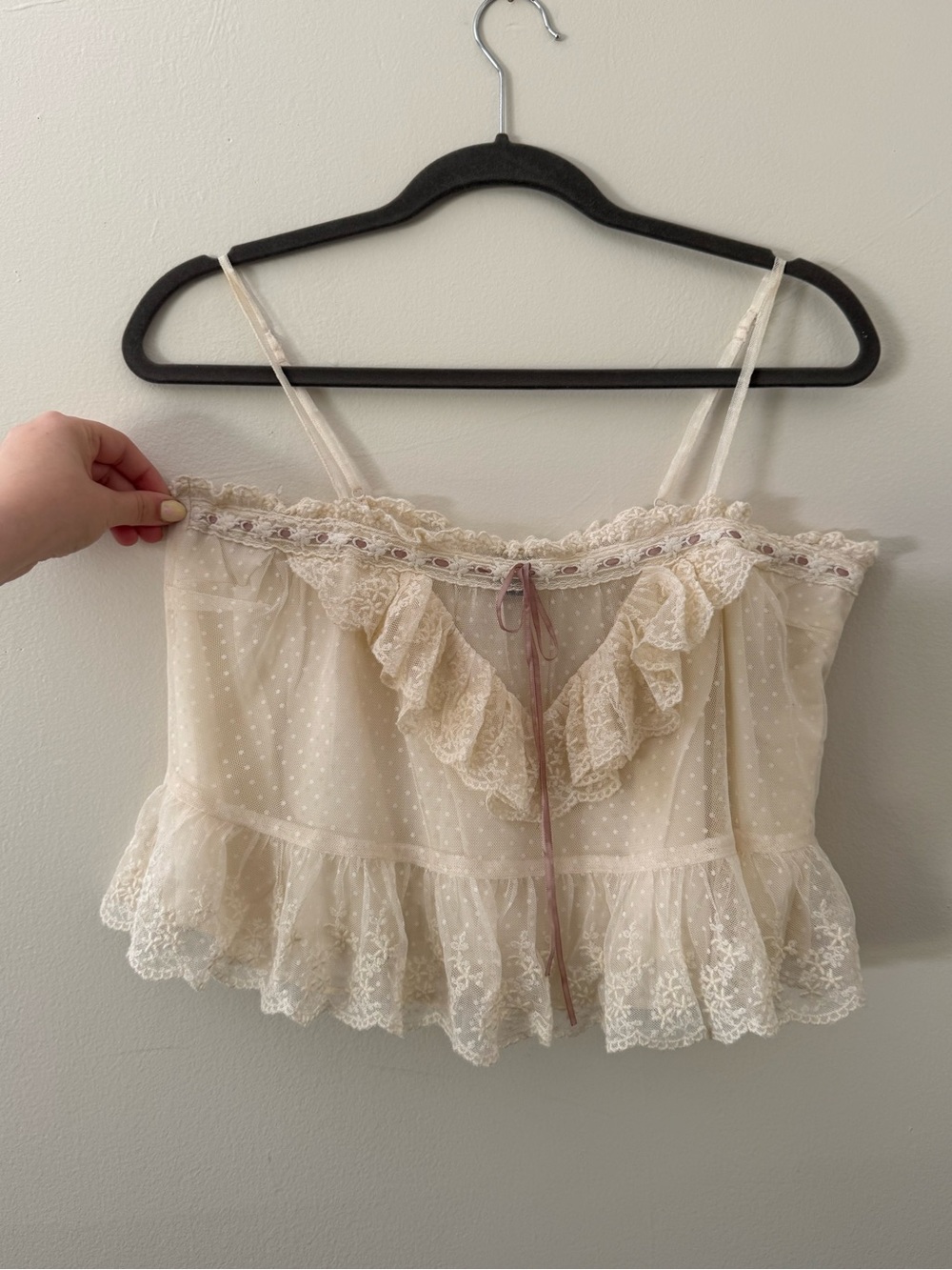 American Eagle Lace Ruffle Cropped Tank Top Small Cottagecore Coquette - Picture 3 of 11